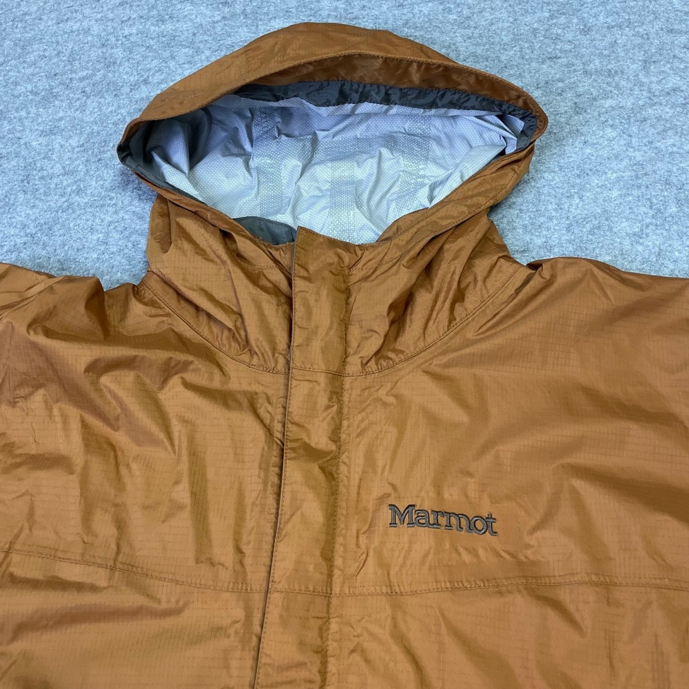 Marmot Mens PreCip Rain Jacket Large Orange Gray Waterproof Hooded Shell Vented - Picture 2 of 16